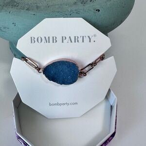 Bomb Party RBP4914 "She's Got Grace" Ocean Blue Druzy Quartz Rose‎ Gold